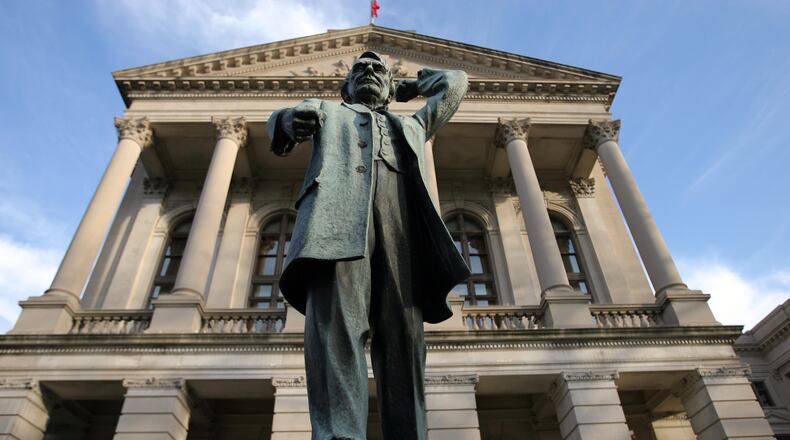 This statue of Thomas Watson sits at the entrance to the Capitol in this 2006 photo.
