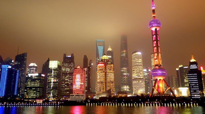 View of the Shanghai skyline at night from the Crystal Symphony. (Jerome Levine/Chicago Tribune/TNS)