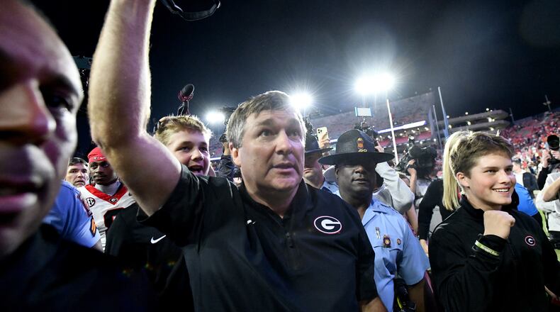 Georgia coach Kirby Smart said he was proud of his team because it didn't quit in an ugly 20-10 win over Auburn. (Hyosub Shin/AJC)