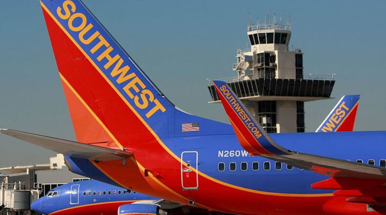 Southwest Airlines planes taxi at the Oakland International Airport in Oakland, California
