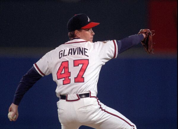 OCTOBER 28, 1995 ATLANTA Tom Glavine pitches in the decisive Game 6. (Marlene Karas / AJC)