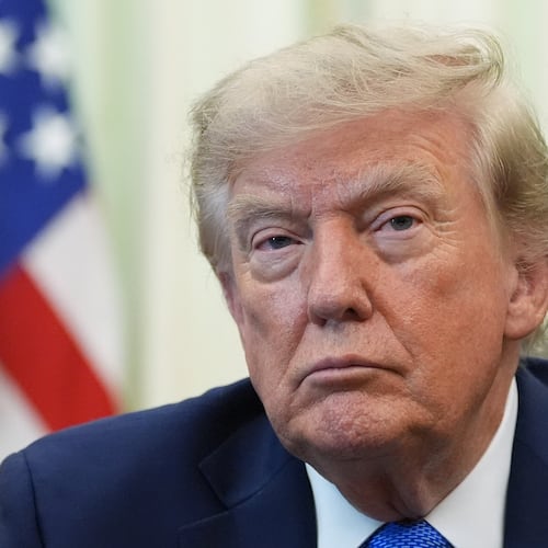 President Donald Trump speaks in the Oval Office of the White House, Thursday, Aug. 6, 2026, in Washington. (AP Photo/Alex Brandon)