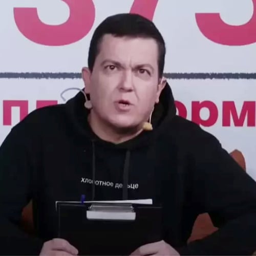 This photo, provided by the Belarusian Association of Journalists, shows an imprisoned Belarusian journalist Kiryl Pazniak, 49, who has fallen seriously ill in custody, prompting his family and media rights advocates to demand his quick release. (Belarusian Association of Journalists via AP)