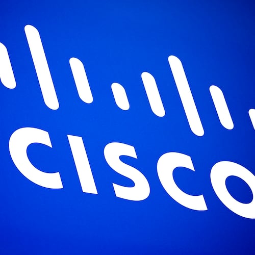 FILE - Cisco logo is seen at the Mobile World Congress 2023 in Barcelona, Spain, March 2, 2023. (AP Photo/Joan Mateu Parra, File)