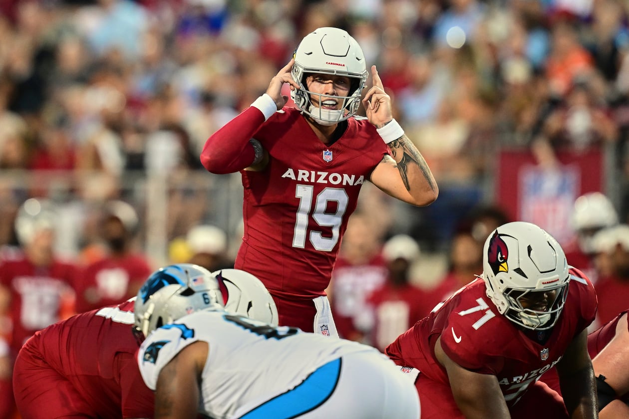Arizona Cardinals' Carson Beck was starting quarterback of the Pro Football Hall of Fame NFL preseason game against the Carolina Panthers in Canton, Ohio, Thursday, Aug. 6, 2026. (David Dermer/AP)