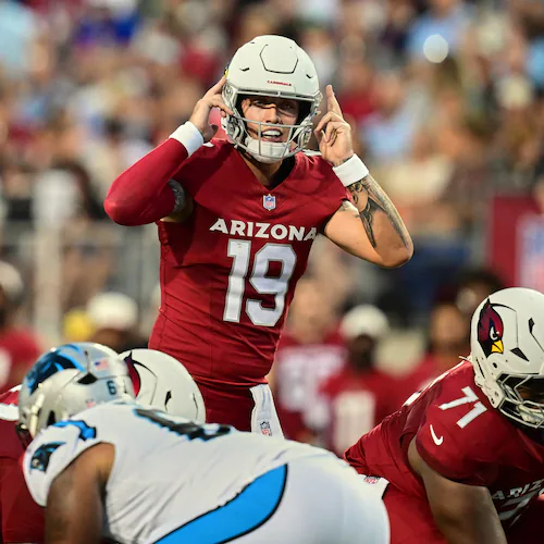 Arizona Cardinals' Carson Beck was starting quarterback of the Pro Football Hall of Fame NFL preseason game against the Carolina Panthers in Canton, Ohio, Thursday, Aug. 6, 2026. (David Dermer/AP)