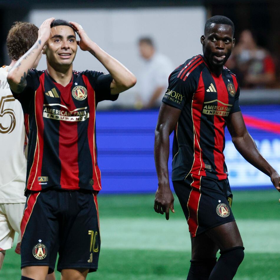 Atlanta United midfielder Miguel Almirón misses a chance in the box against DC United on Saturday, Oct. 18, 2025, at Mercedes-Benz Stadium in Atlanta. Previous manager Ronny Deila had difficulty figuring out Almirón’s best position. (Miguel Martinez/AJC 2025)
