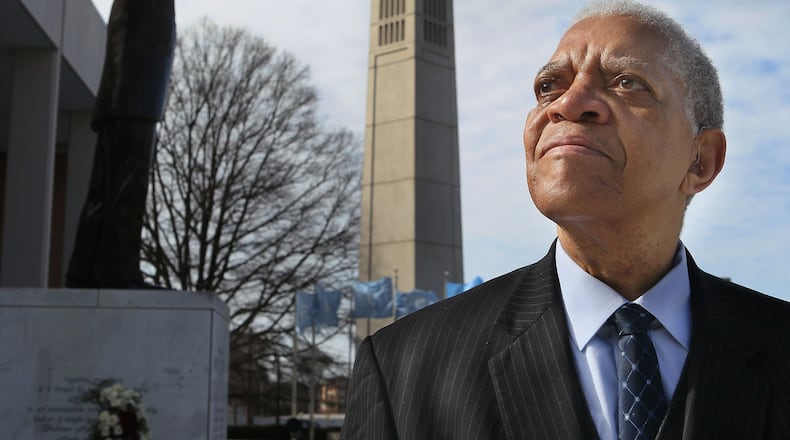 This portrait of Samuel DuBois Cook was shot outside the King Chapel on the Morehouse College campus in Atlanta on Jan 13, 2012. Cook, longtime president of Dillard University, attended Morehouse with Rev. Martin Luther King Jr. Phil Skinner pskinner@ajc.com