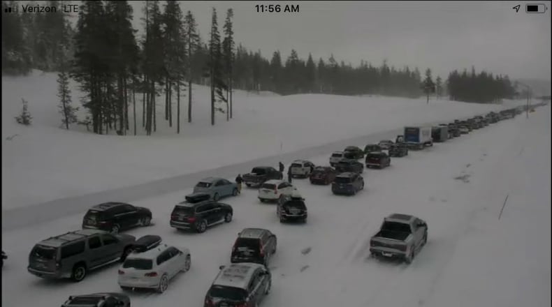 An accident blocked multiple lanes of traffic Saturday near Donner Pass. (Photo: Caltrans)