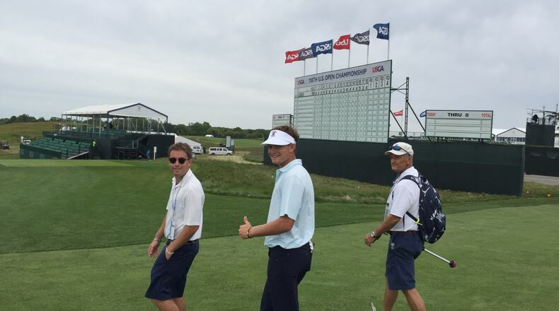From earlier in the week: Tyler Strafaci (center) tours Shinnecock with a couple select family members. (Photo courtesy the Strafaci family)