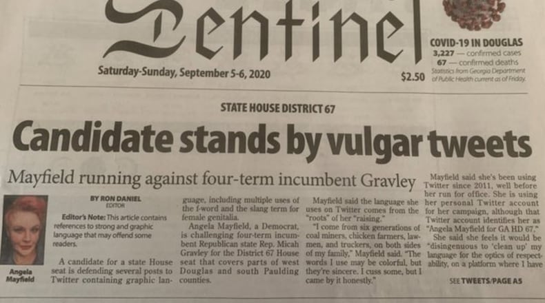 Front page of the Sept. 5-6 edition of the Douglas Sentinel/Angela Mayfield