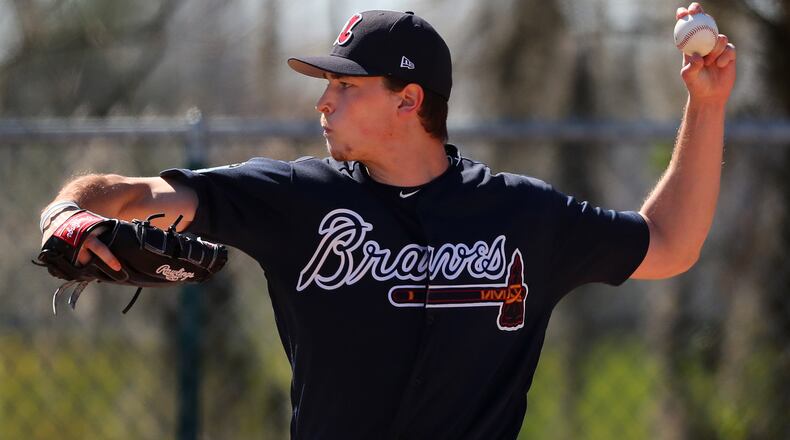 Braves pitcher Max Fried delivers a pitch on Thursday Feb. 16, 2017, at the ESPN Wide World of Sports in Lake Buena Vista. Curtis Compton/ccompton@ajc.com