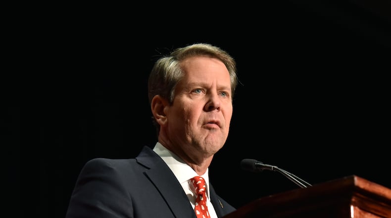 November 6, 2018 Athens - GOP gubernatorial candidate Brian Kemp speaks to supporters during his election watch party at The Classic Center in Athens on Tuesday, November 6, 2018. HYOSUB SHIN / HSHIN@AJC.COM
