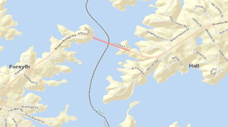 Georgia Department of Transportation construction partners will install single lane closures on Ga. 369 over the Chattahoochee River (Lake Lanier) March 1 through March 5. (Courtesy GDOT)