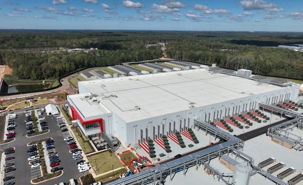 This is an aerial photo showing Microsoft's Fairwater data center in Fayetteville, which is within a QTS data center campus. (Courtesy of Microsoft)