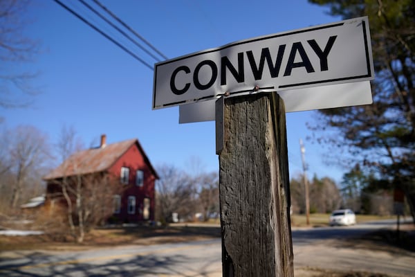 FILE - A sign marks the southern border of rural Conway, N.H., Thursday, April 13, 2023. (AP Photo/Robert F. Bukaty, File)