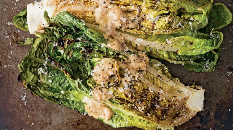 Grilled Romaine With Anchovy-Mustard Vinaigrette, fro m”Williams-Sonoma Grill School,” by Andrew Schloss and David Joachim (Weldon Owen)
