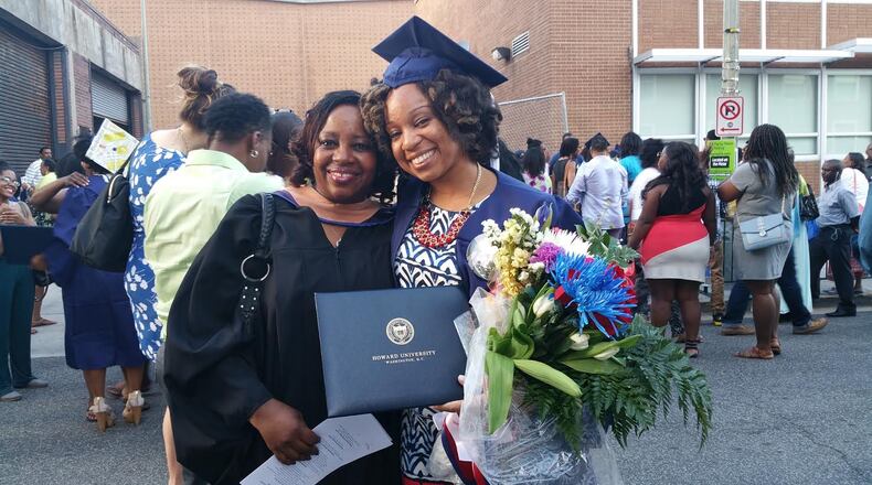 Howard University graduate and the school's chair of the Department of Media, Journalism and Film with 2015 graduate Lisa Wilmore.