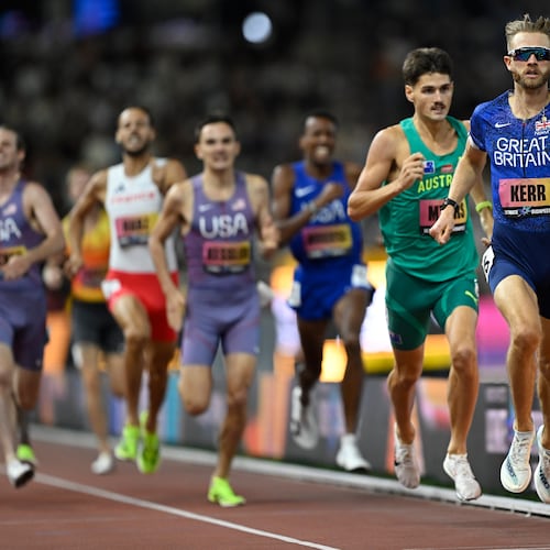 Josh Kerr, of Britain, wins the men's 1,500 meters final during the World Athletics Ultimate Championship in Budapest, Hungary, Sunday, Sept. 13, 2026. (AP Photo/Denes Erdos)