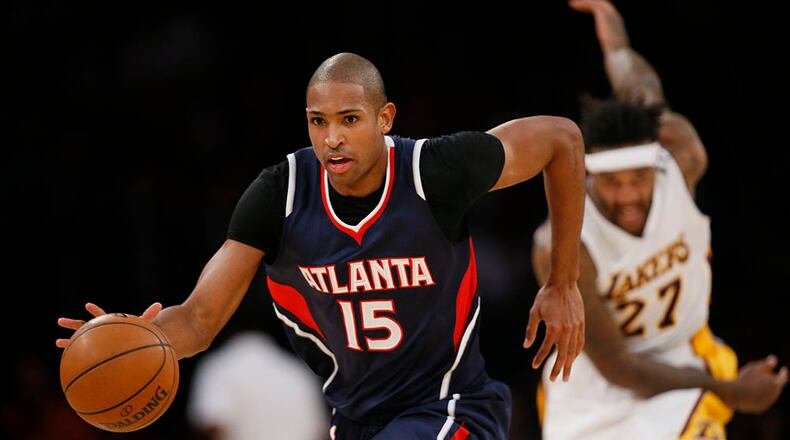 Hawks forward Al Horford, one of five regular starters making the start, scored 21 points in 91-86 win over the Lakers in Los Angeles Sunday.