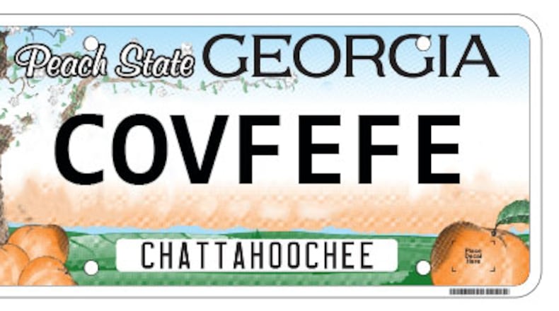 Variations of “covfefe” appear on a new list of banned vanity plates from the Georgia Department of Revenue.