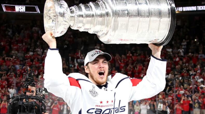 T.J. Oshie of the Washington Capitals skated with the Stanley Cup and then shared the moment with his father after Game 5 Thursday night.