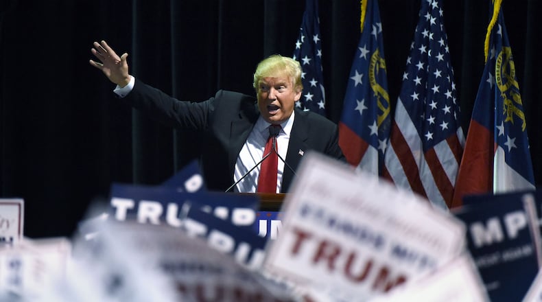 Donald Trump at the Georgia World Congress Center in February. Hyosub Shin, hshin@ajc.com