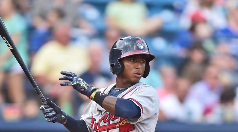 Braves prospect Ozzie Albies left Tuesday’s game after fouling a ball off his knee. (Tony Farlow/Four Seam Images)