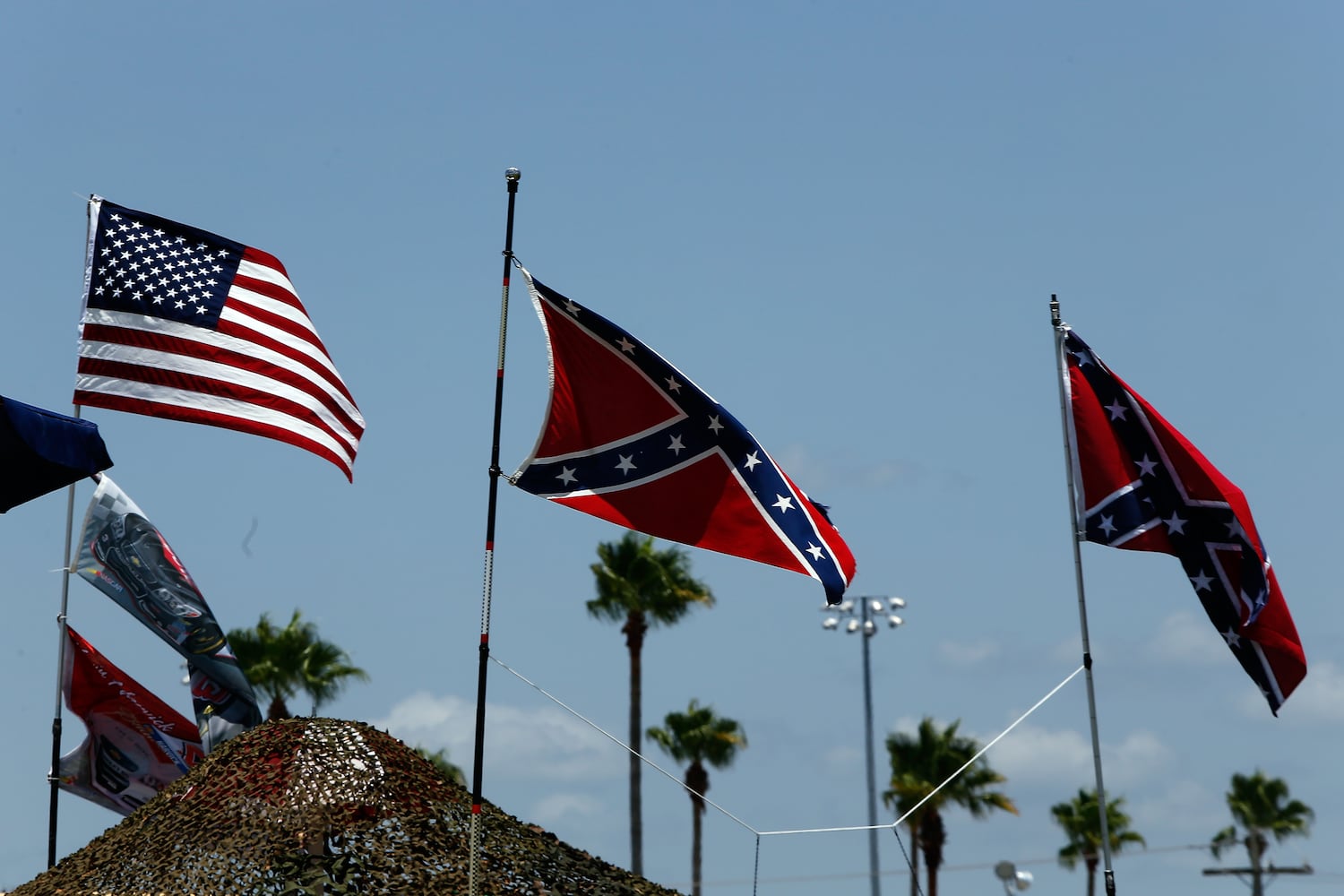 Protests fly on flagpoles