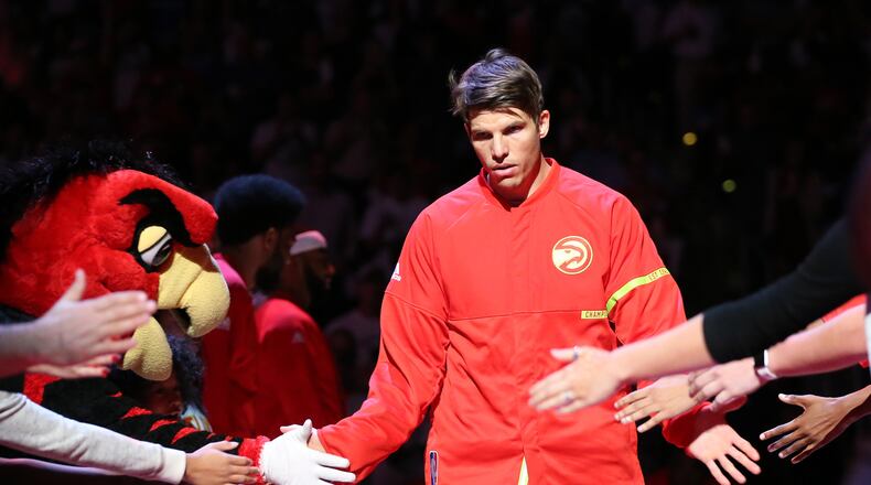 October 27, 2016 ATLANTA: Hawks Kyle Korver takes the court for the home opener against the Wizards in an NBA basketball game at Philips Arena on Thursday, Oct. 27, 2016, in Atlanta. Curtis Compton /ccompton@ajc.com