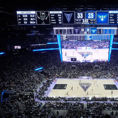 Fans watch from a general view at Chase Center during the first half of a WNBA basketball game between the Golden State Valkyries and the Dallas Wings in San Francisco, Monday, Aug. 17, 2026. (AP Photo/Jeff Chiu)