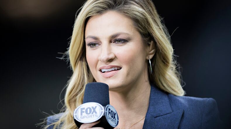 Erin Andrews of Fox Sports on the sidelines before a game between the Washington Redskins and the New Orleans Saints at Mercedes-Benz Superdome Nov. 19, 2017 in New Orleans.