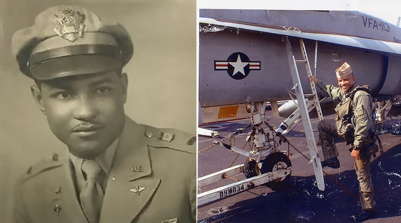Retired U.S. Navy Capt. Harvey McDonald, right, said of his late father, Lt. Col. Joseph Blaylock, left, and other Tuskegee Airmen: “I am here because of them, and so are a lot of us." Photos courtesy of Harvey McDonald.
