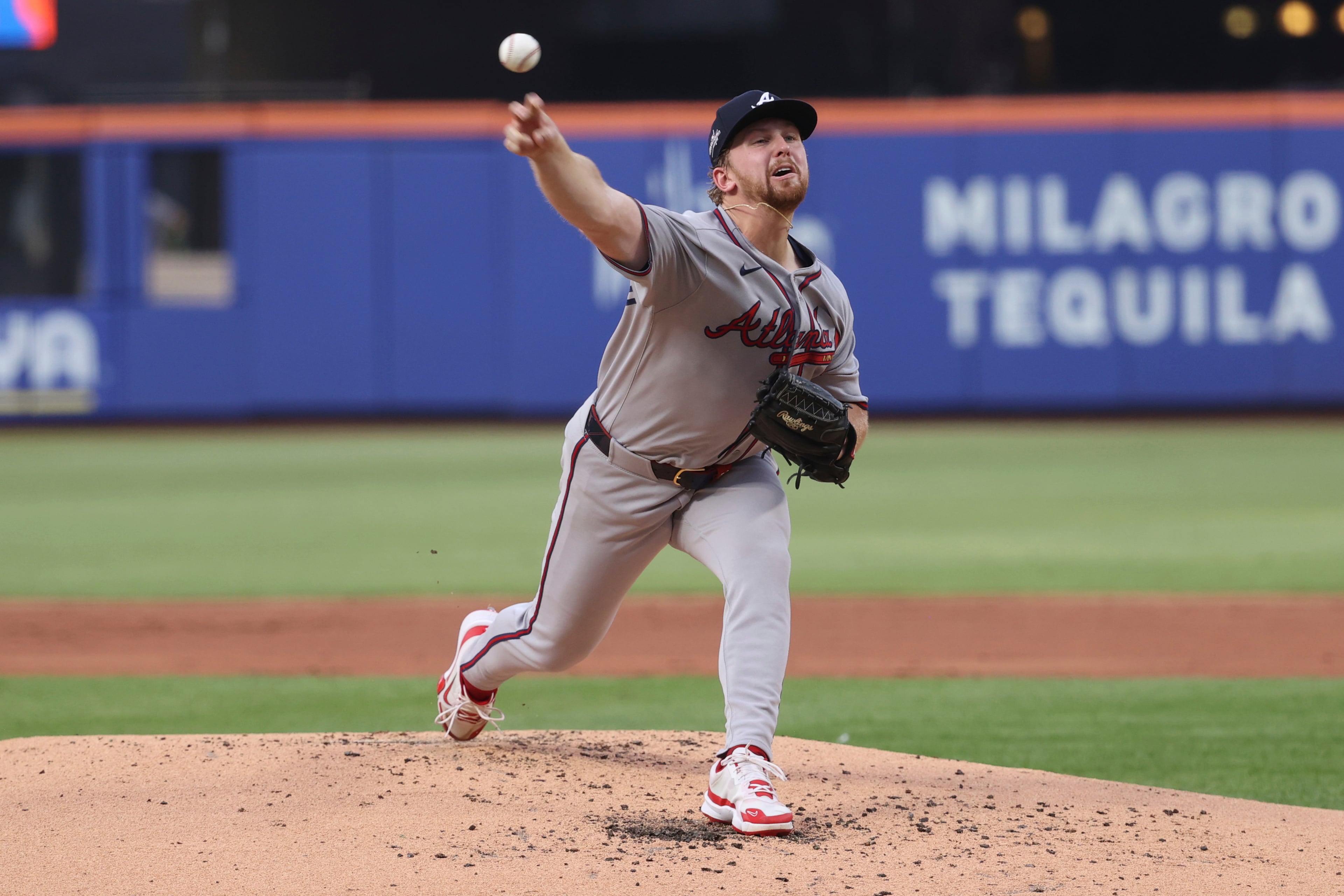 The Atlanta Braves' Spencer Schwellenbach throws during the second inning of a baseball game against the New York Mets on Monday, June 23, 2025, in New York. (Pamela Smith/AP)