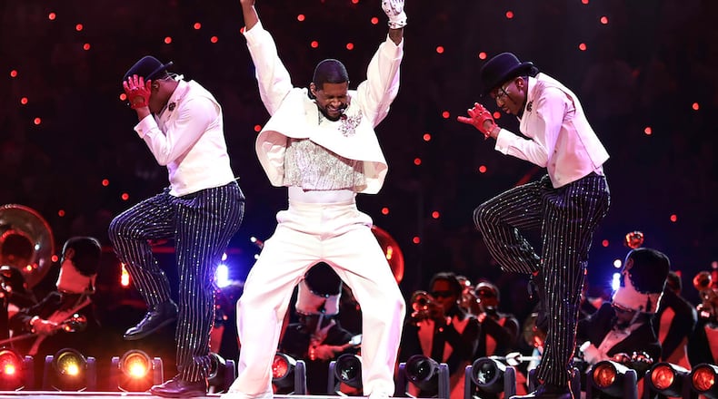 Usher performs during halftime of Super Bowl 58 on Feb. 11, 2024, at Allegiant Stadium in Las Vegas. (L.E. Baskow/Las Vegas Review-Journal/TNS)
