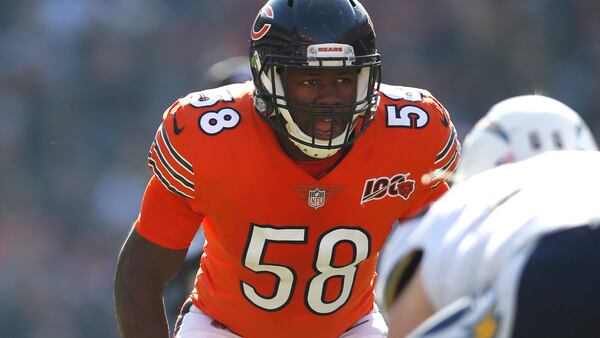 Chicago Bears inside linebacker Roquan Smith, formerly of Macon County, has averaged more than 100 tackles in his two seasons with the Chicago Bears. He's a former Butkus Award winner and first-round NFL Draft pick. (Jeff Haynes/AP Images for Panini)