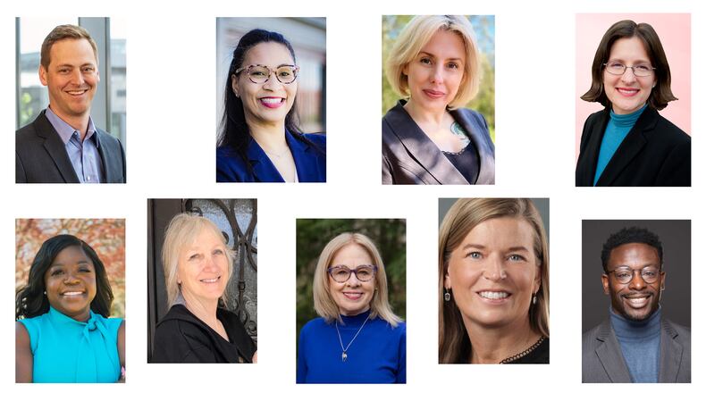 DeKalb County Board of Education candidates, clockwise from top left: Steven Bowden, Candice McKinley, Wendy Hamilton, Whitney McGinniss, Diijon DaCosta, Allyson Gevertz, Janet Hughes, Bonnie Cappell and Venola Mason