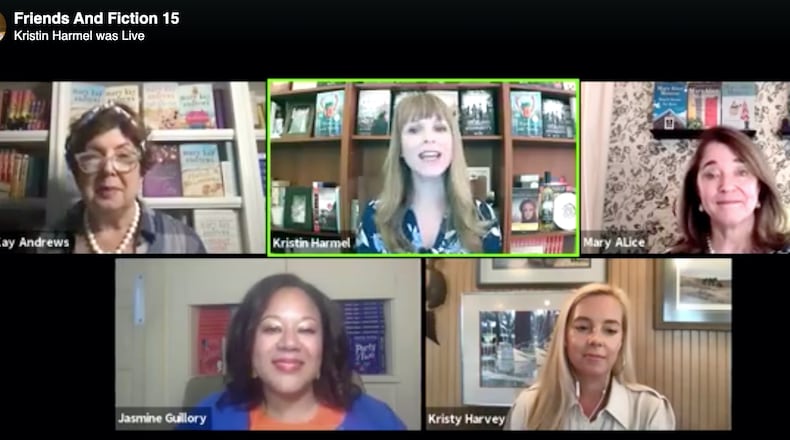 Friends and Fiction authors Mary Kay Andrews (clockwise from top left), Kristin Harmel, Mary Alice Monroe and Kristy Woodson Harvey interview Jasmine Guillory.