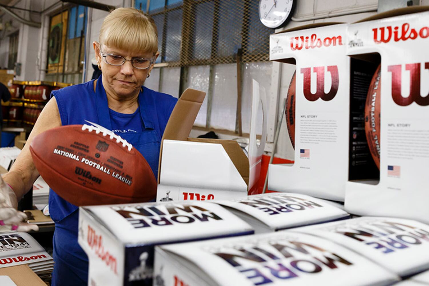 Super Bowl XLVIII gear made at Wilson Sporting Goods in Ada, Ohio