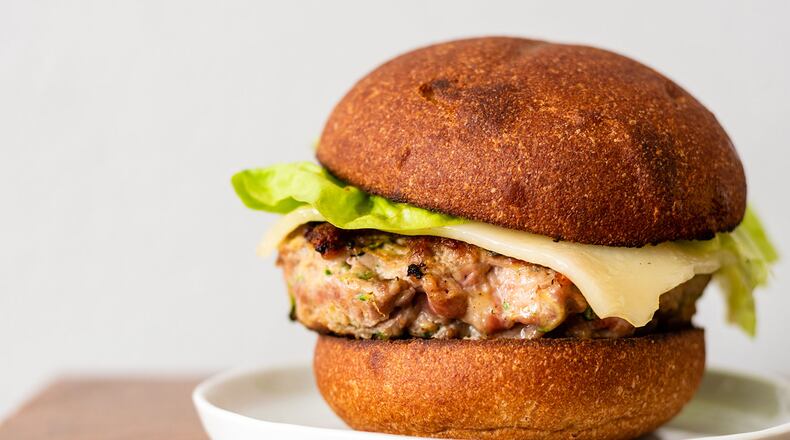 Dijon turkey burger with Swiss cheese.