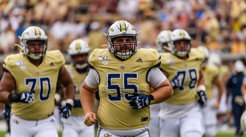 Georgia Tech center Kenny Cooper on the field for the Yellow Jackets' game against The Citadel on September 14, 2019 at Bobby Dodd Stadium. (Danny Karnik/Georgia Tech Athletics)
