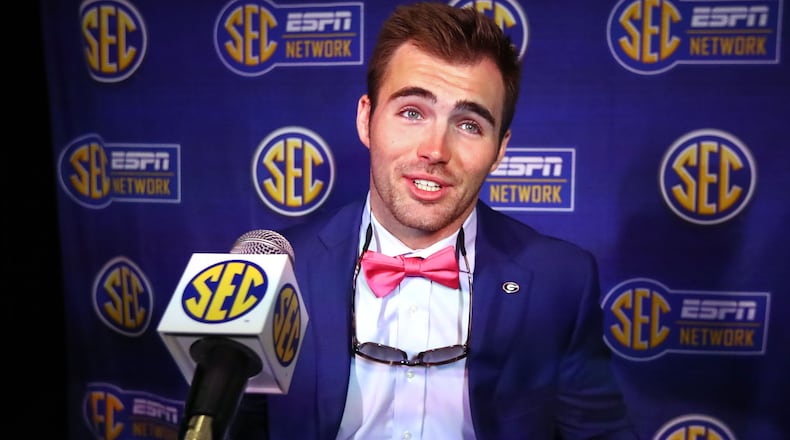 Fromm meets the media: Georgia quarterback Jake Fromm takes questions during his press conference at the Hyatt Regency Birmingham-Wynfrey Hotel at SEC Media Days Tuesday. (Curtis Compton/ccompton@ajc.com)