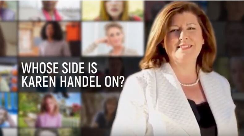 A screenshot of Democrat Lucy McBath's latest ad, which highlights U.S. Rep. Karen Handel's abortion vote.