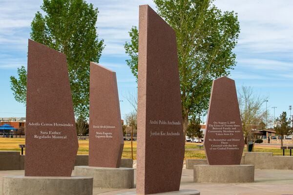 A memorial to honor the victims of the 2019 Walmart mass shooting, is pictured on Tuesday, March 25, 2025, in El Paso, Texas. (AP Photo/Andres Leighton)