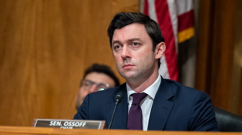 Senator Jon Ossoff (D-GA) at a hearing on “Sexual Abuse of Female Inmates in Federal Prisons” in December 2022. (Nathan Posner for the Atlanta Journal Constitution)