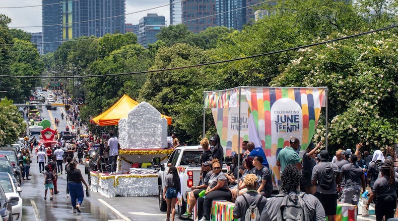 Juneteenth Parade and Music Festival takes place in Atlanta on Saturday, June 14, 2025, beginning at The King Center and ending at Piedmont Park. (Jenni Girtman for The Atlanta Journal-Constitution)