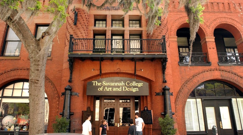 The exterior of Poetter Hall, Savannah College of Art & Design's flagship building (a former armory). SCAD is one of several schools in Georgia that have used funds through the Private College and University Authority to build classrooms and other buildings.