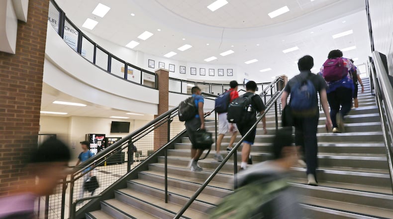 Students change classrooms at the Gwinnett School of Mathematics, Science, and Technology in Lawrenceville.