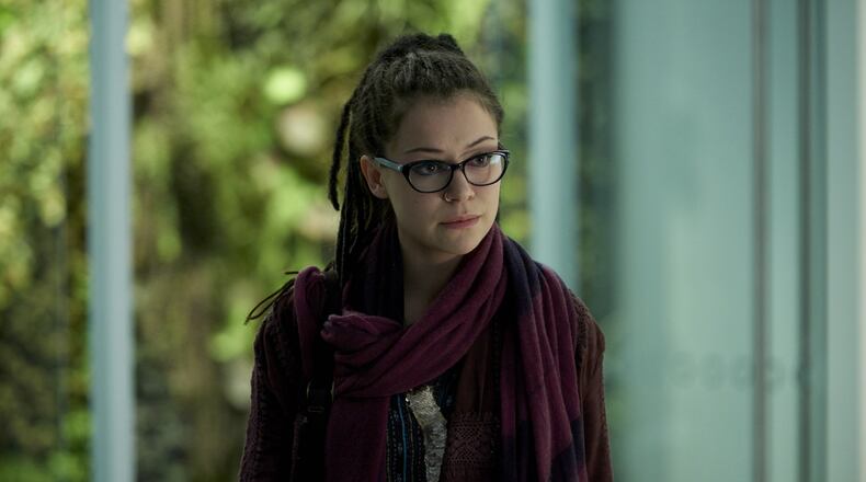 In this image released by BBC America, Tatiana Maslany appears in a scene from “Orphan Black.” (Steve Wilkie/BBC America via AP)