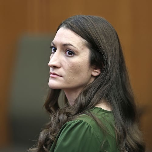 Lindsay Clancy watches jury members as Judge William Sullivan polls them before they start deliberations during her murder trial at Plymouth Superior Court in Plymouth, Mass., Monday, Aug. 31, 2026. (Greg Derr/The Patriot Ledger via AP, Pool)